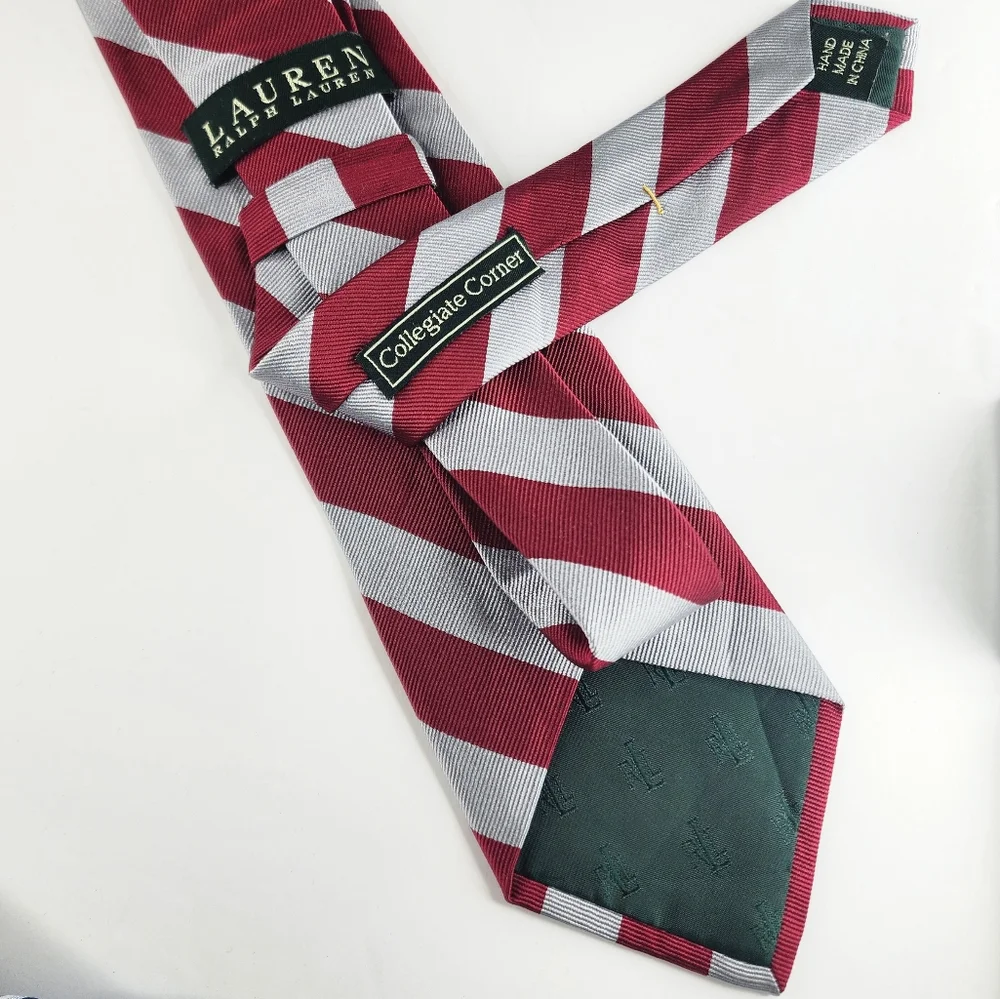 RALPH LAUREN Red & Gray Silk Tie.
